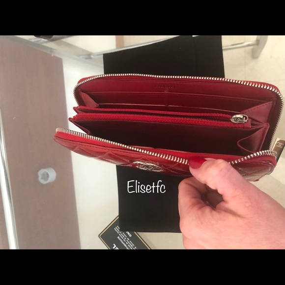 🌟S/EB 1 (OF) MY FAVORITE🌟CHANEL RED PATENT L-GUSSET ZIP WALLET - Picture 7 of 8